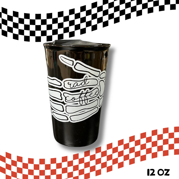 12Oz Black Ceramic Travel Tumbler – Skeleton Hand
