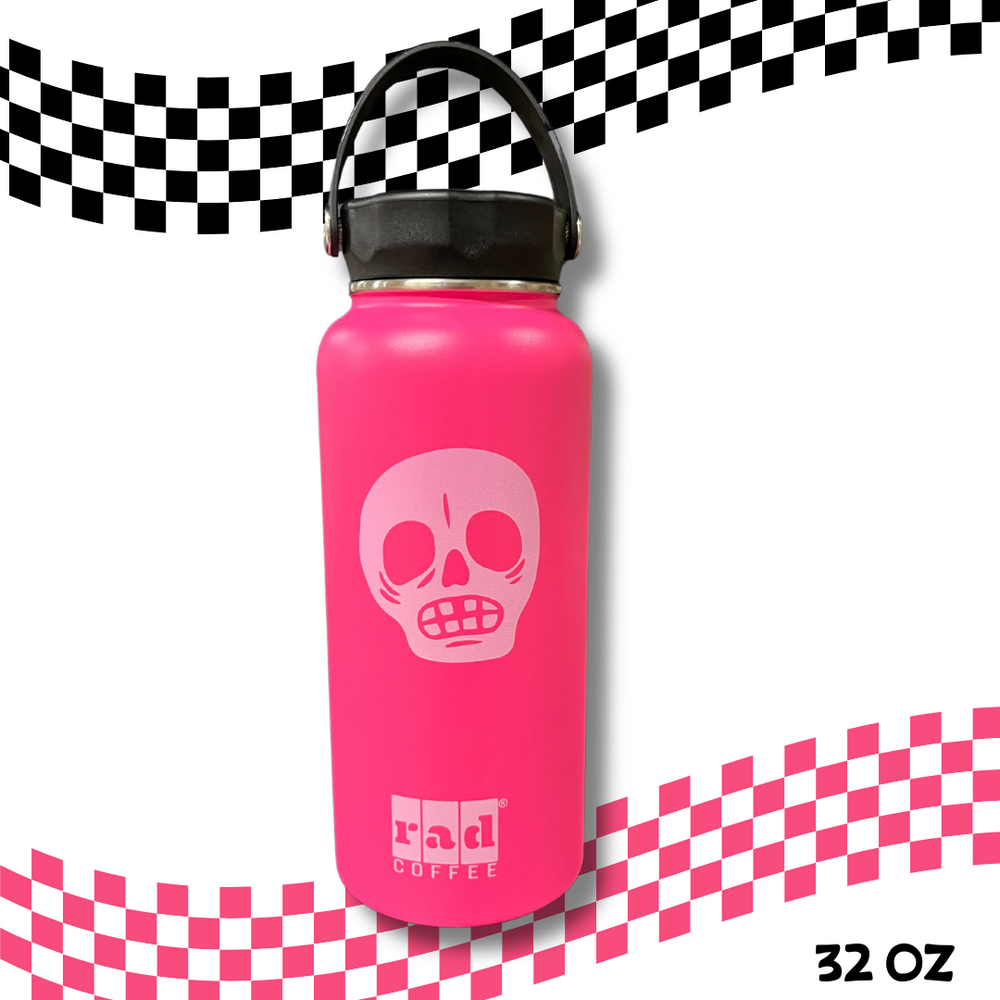 32oz Hot Pink Radflask – Skeleton Design