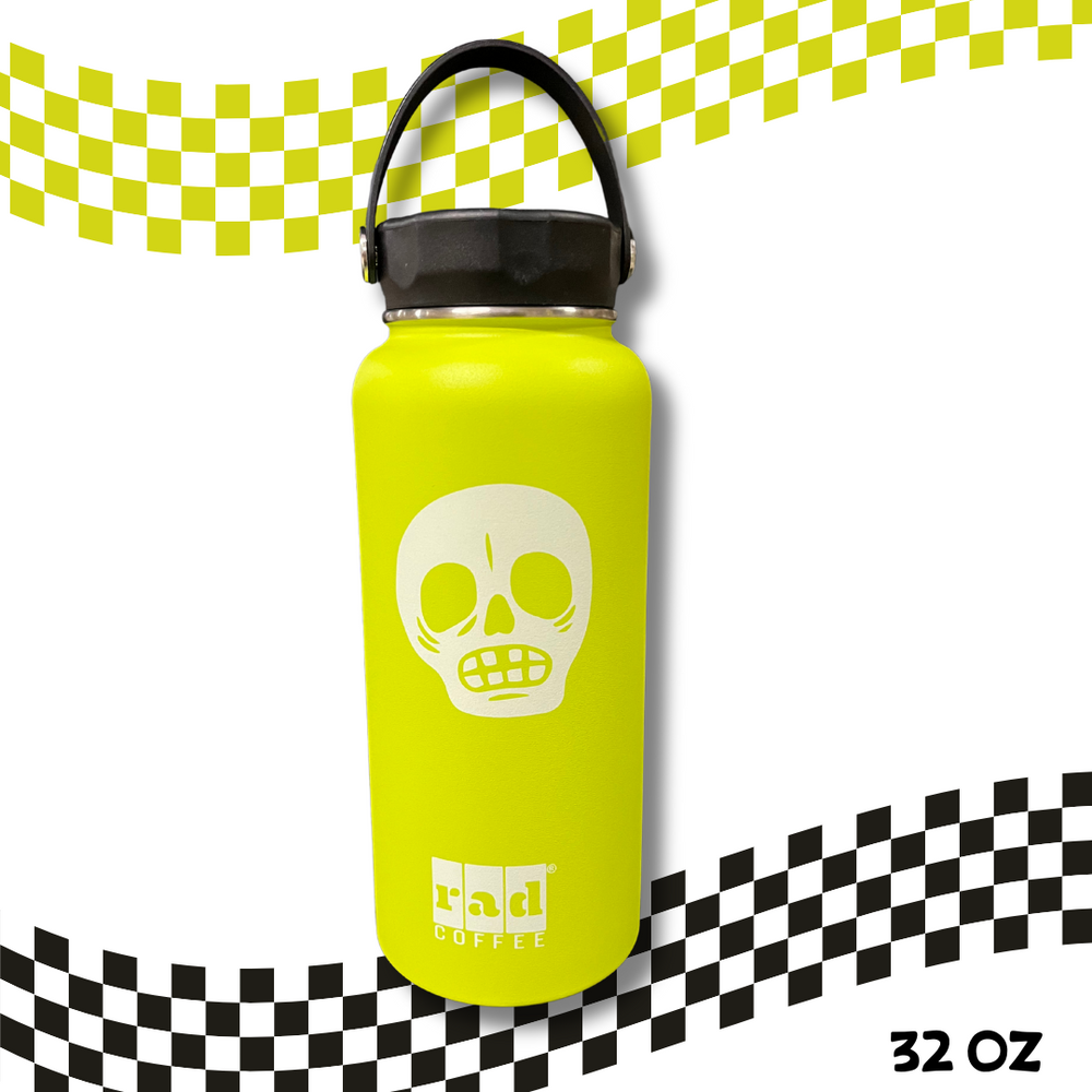 32oz Lime Green Radflask – Skeleton Design