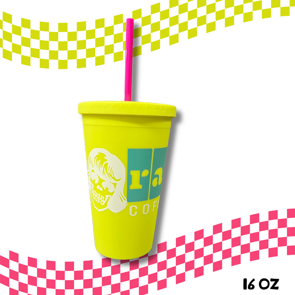 16oz Yellow Matte Plastic Tumbler – Skeleton Logo