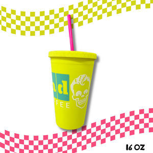 16oz Yellow Matte Plastic Tumbler – Skeleton Logo