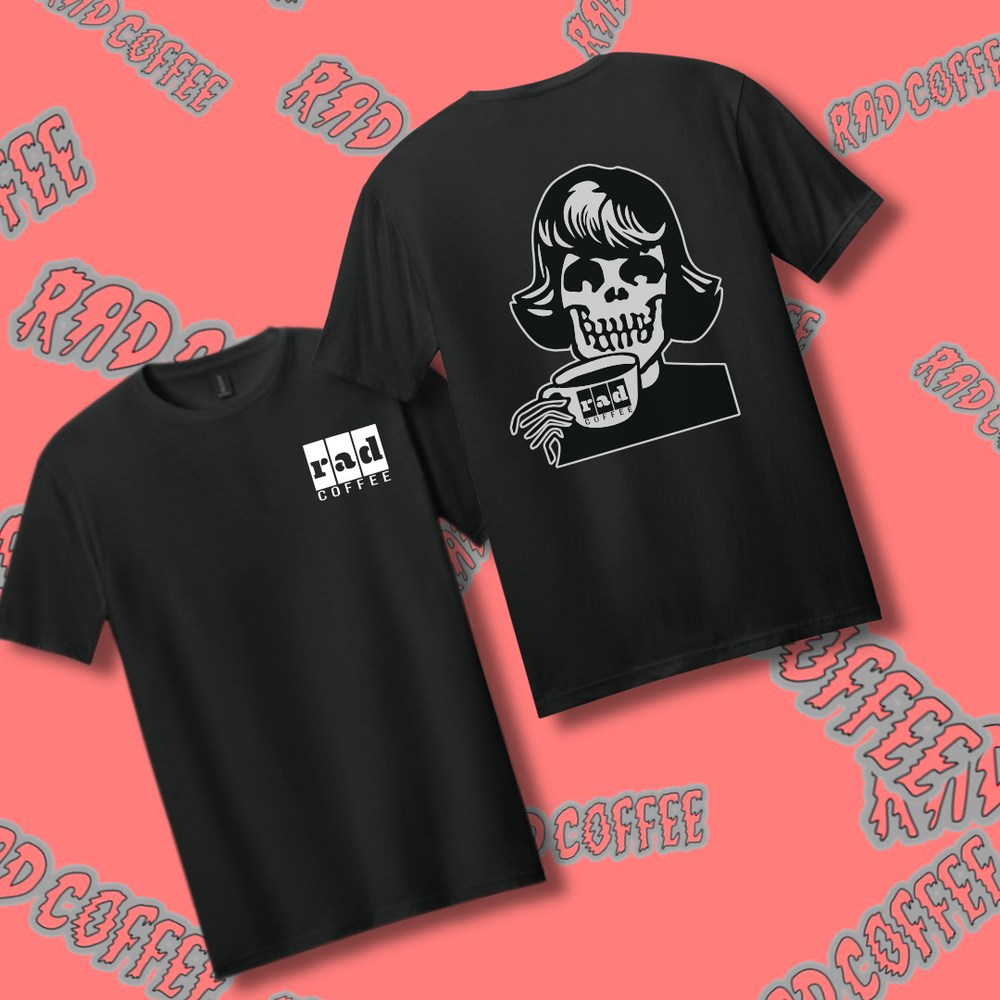 Rad Coffee Lady Bones Tee – 10 Year Anniversary Edition