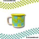 8oz Camper Mug – Yellow & Teal Checkered Cursive